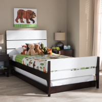 Baxton Studio HT1703-White/Espresso Brown-Twin-TRDL Nereida Modern Classic Mission Style White and Dark Brown-Finished Wood Twin Platform Bed